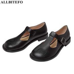 ALLBITEFO large size:34-43 full genuine leather retro low-heeled comfortable women shoes high heel shoes women high heels shoes 210611