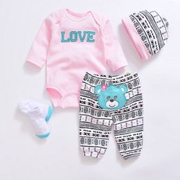 Baby girl Clothes Winter Newborn Baby suit Cartoon Boy Bodysuits Pants Bib Socks Clothing Set, 0-12 Months kids children's wear 210309