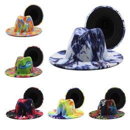 Graffiti Fedora Hat For Lady Woollen Church Cap Band Wide Flat Brim Jazz Hats Stylish Trilby Panama Cap DHL