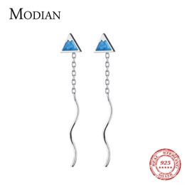 Blue Charm Enamel Long Tassel Drop Earrings Fashion 100% 925 Sterling Silver Luxury Dangle Earring For Women Fine Jewellery 210707