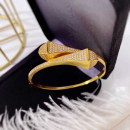 Hot Luxury Brand Pure 925 Sterling Silver Jewelry For Women Gold Tower Full Diamond Cuff Bangle Wedding Colorful Gemstone Fine