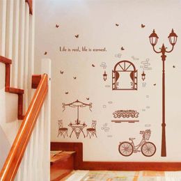 Wall Stickers Street Lamp Bike Coffee House Sticker Decal Living Room Bedroom Corridor Hallway Background Home Decoration Wallpaper