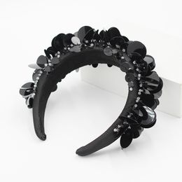 Ins Black Crystal Headband Padded Geometric Floral Hairband for Women Hair Accessories