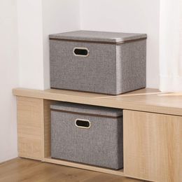Large cotton Linen Fabric Foldable Storage box Container with Lid and Handles for toy organizers Storage bin cubes Organizer 210309