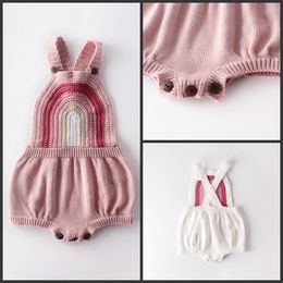 Baby Girls Romper Pink White Rainbow Knitted Autumn Spring Toddler Outfit Clothing 168 Y2