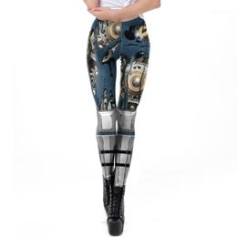 Women's Leggings SWEOLSO Fashion Women Style Print Sexy Slim Legging Digital Mechanical Gear Printing Mid Waist Pencil Pants Elastic