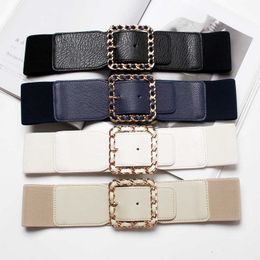 2020 Square Fashion Wide Elastic Chain Buckle Belt Cummerbund Corset Female Waist Strap Accessories G1026