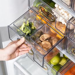 Storage Bottles & Jars Drawer Type Refrigerator Food Box With Grid Transparent Vegetable Fruit Freezer Fresh Kitchen Organizer