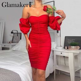 Glamaker Red pleated sexy party dress Women strapless bodycon summer midi dress Elegant backless fashion chic ladies dress retro 210719