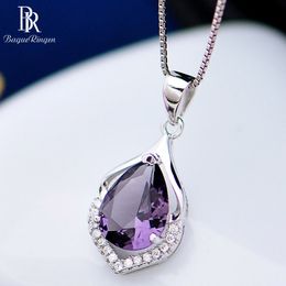 Ringen Elegant Water Drop Shaped Pendant Amethyst Necklace for Women Temperament Gemstone Silver 925 Jewellery Weddings Gift