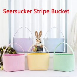 NEW!!! Easter Candy Basket Festive Seersucker Stripe Bucket Easters Eggs Storage Bag Multipurpose Home Clothes Baskets EE