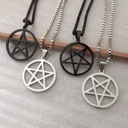 rounded box chain UK - Pendant Necklaces Pentagram Necklace Round Stainless Steel Silver Box Chain Simple Classic Fashion Ladies Jewellery