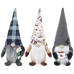 Christmas decoration Coffee Gnome Plaid Swedish Tomte faceless toy Gift Scandinavian Figurine Nordic Plush Farmhouse Home Decor Set