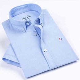 Oxford Shirts for Men Short Sleeve Summer S to 5xl pure cotton Mens Business casual shirt button down Collar Striped Breatheable 210714