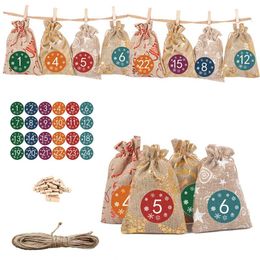jute gift bags Australia - Christmas Decorations 24Pcs Gift Bag Calendar Countdown Jute Candy DIY Xmas Advent Calender