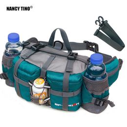 NANCY TINO Outdoor Sports Waist Bag Hiking Cycling Climbing Backpack Bicycle Pack Running Water Bottle Waterproof Nylon Mountain Q0721