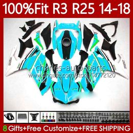 Injection Mould Fairings For YAMAHA YZFR3 YZF-R25 YZFR25 YZF R3 R25 14 15 16 17 18 Bodywork 102No.99 YZF-R3 2014 2015 2016 2017 2018 YZF R Light cyan 3 25 14-18 OEM Body Kit