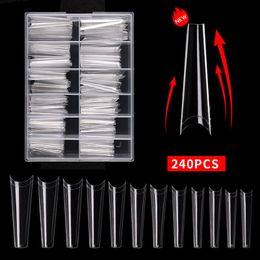 Misscheering 240 Pcs/Set Flat Head French Nail Tips Extension Fashion Long Fake Nails Accessories for DIY Manicure