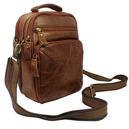 Crossbody bag Fashion Genuine Leather Men shoulder messenger male Leisure small Sling Handbag tote Brown