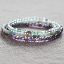 MG0053 Wholesale 4 mm Mini Gemstone Bracelet Set Amethyst Amazonite Bracelet New Design Green Fluorite Women`s Yoga Jewellery