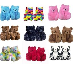 DHL Plush Teddy Bear House Slippers Indoor Soft Anti-slip Faux Fur Cute Fluffy Pink Slippers Brown Women Warm Shoe