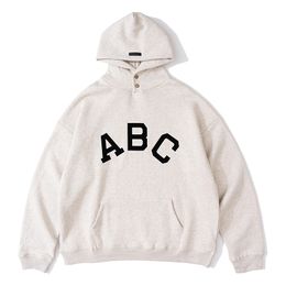 21fw America Fashion Autumn Winter 7TH ABC Flocking print Button Hoodie Oversize Skateboard Fleece Warm Hooded Sweatshirt