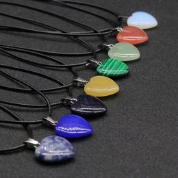 Heart Shape Stone Crystal Quartz Opal Pendant & Necklace Leather Chains For Men Women Fashion Jewellery