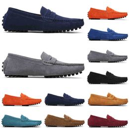 suede Non-Brand casual shoes black light blue wine red gray orange green brown mens slip on lazy Leather shoe sneakers szie 38-45Outdoor jogging