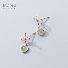 Genuine 100% 925 Sterling Silver Simple Hearts Crystal Rose Gold Color Stud Earrings for Women Fine Jewelry 210707