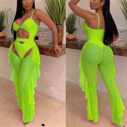 Newest trendy solid sleeveless high waist Sexy Women Mesh Perspective Bodycon Jumpsuit Playsuit Romper 2pcs plus size S-2XL