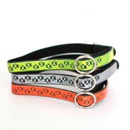 3 Colours Reflective Footprints Cat Collar with Bell PU Leather Elastic Collars for Cats Small Dogs Adjustable
