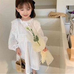 Spring Arrival Girls Long Sleeve Dress Kids Princess Lace White 210528