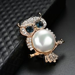 Blue Eye Crystal Owl Brooch Pins Gold diamond Animal Owl Brooch Breastpin Corsage for Women Men Fashion Jewelry Will and Sandy