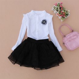 Girl school shirts children blouse Cotton All macthing White bottoming clothing Casual Teenage school blouses Big girls clothes 210306