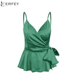 LERFEY Club Satin Women Solid Camis Top Spaghetti Strap Summer Camis Shirts Backless Solid Sexy Casual Wrap Bow Basic Tops 210308