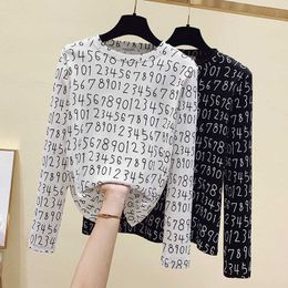 Casual Print Letter Women T-Shirt Long Sleeve Korean Style Slim Basic Cotton Tshirt Top Womens Clothing Autumn T Shirt 210604