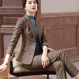 Women's Two Piece Pants Women Blazer Suit For Spring Autumn Lady Jacket +Long Pant Female Outerwear Elegant Ladies Coat Plus Size S-4XL Y222