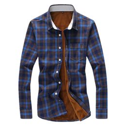 Men's Casual Shirts Fashion Men Winter Warm Flannel Plaid Dress Cotton Long Sleeve Male Work Slim Fit Camisa Social Tops 5XL