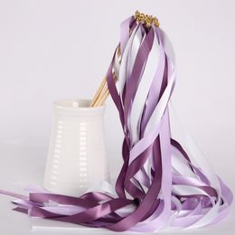 10Pcs/lot Colour Ribbon Stick Wedding Supplies Wands Twirling Streamers Pull Flower Outdoor Wedding Party Decor Ribbon Stick