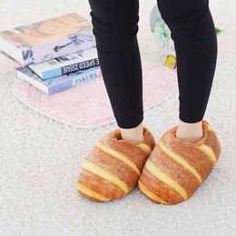 Women Men Winter Indoors Slippers Bread Shape Non-slip Warm Fur Home Bedroom Floor Ankle Shoes Plush Slipper Flat Slides Cute H1122