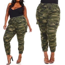 Camouflage Printed Ladies Cargo Pants Plus Size Fashion Women Trousers Drawstring Large Size Female Long Pants D30 201113