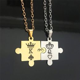 2Pcs Romantic K and Q Couple Necklaces High Quality Splice Stainless Steel Pendant Gold Silver Color Crown Jewelry