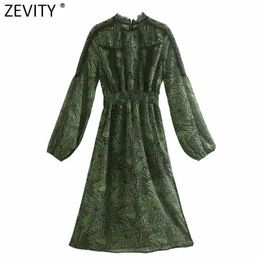 Zevity Women Sexy Lace Patchwork Snake Skin Print Perspective Midi Dress Femme Elastic Waist Split Vestido Party Cloth D4856 210603