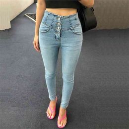 Sexy Push Up Skinny Denim Jeans High Waist Stretch Female Buttons Pencil Streetwear Women Pants Plus Size 210601