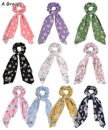 16 Styles Girls Ribbon Hair Rope Scrunchies Accessories Ponytail Holder Streamers Hairbands Lady Floral Floral Dot Scrunchy Headwear M3306