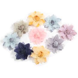 200PCS 63CM 25" Satin Fabric Chiffon Flowers Bouquet Baby Girls Hair Accessories Handmade Flower For Women Headbands