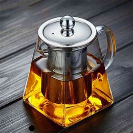 350/550/750/950ML Borosilicate Glass Teapot Heat Resistant Square Infuser Philtre Milk Oolong Flower Pot 210621