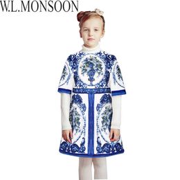 W.L.MONSOON Princess Dress Christmas Clothes 2021 Brand Toddler Girls Dresses Kids Clothing Floral Print Children Winter Dress Q0716