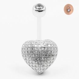 925 Sterling Silver Heart Belly Buttton Ring Cubic Zircon Navel Piercings Jewelry For Women
