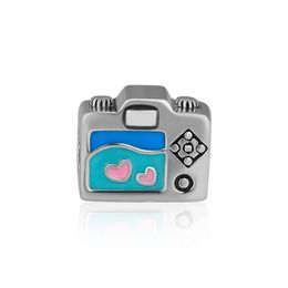 CKK 925 Sterling Silver Sentimental Snapshots, Camera Charm Mixed Enamel Fits for Bracelet Charms for Jewellery Making Memory Gift Q0531